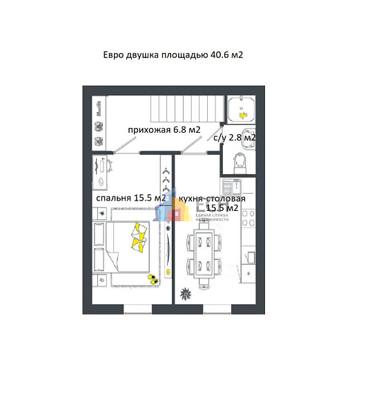 Продажа 2 комнатной квартиры, 40.6 м2, 300045, обл. Тульская, р-н. Ленинский, д. Малевка, проезд. 2-й Малевский, д. 1Г 9