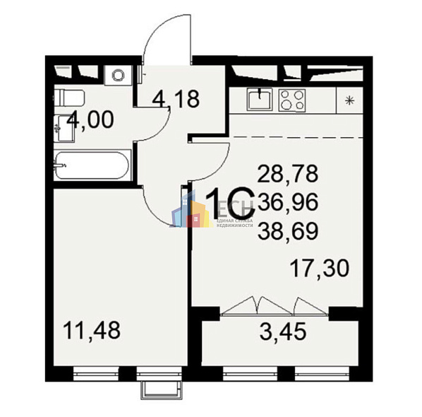 Продажа 1 комнатной квартиры, 38.69 м2, г. Тула, ул. Фёдора Смирнова, д. 2 7