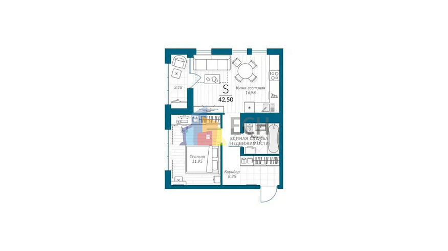 Продажа 1 комнатной квартиры, 42.5 м2, обл. Тульская, г. микрорайон Петровский квартал, улица Маршала Полубоярова, 5 2