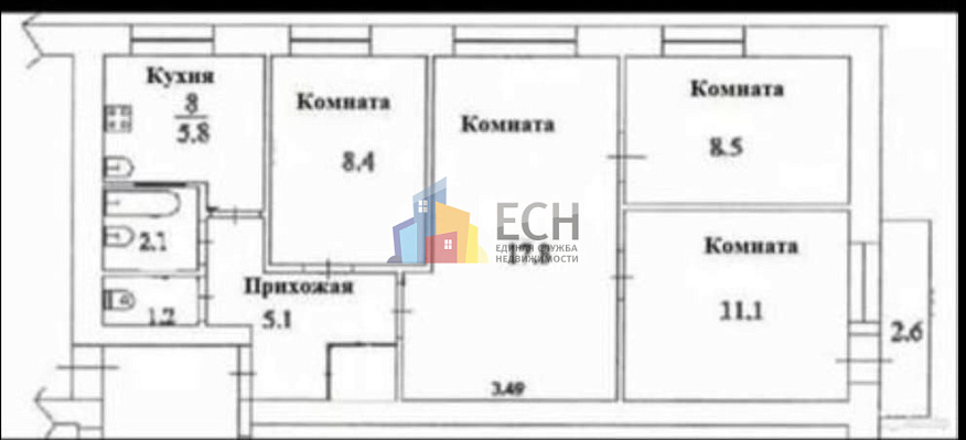 Многокомнатная квартира, 65 м2, 301032, обл. Тульская, р-н. Ясногорский, г. Ясногорск, ул. Заводская, д. 21 9