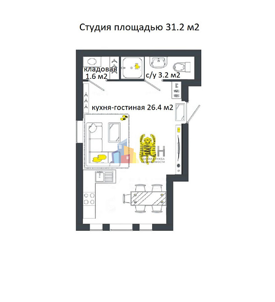 Продажа 1 комнатной квартиры, 31.2 м2, обл. Тульская, г. деревня Малёвка, 2-й Малевский проезд, 1Г 2