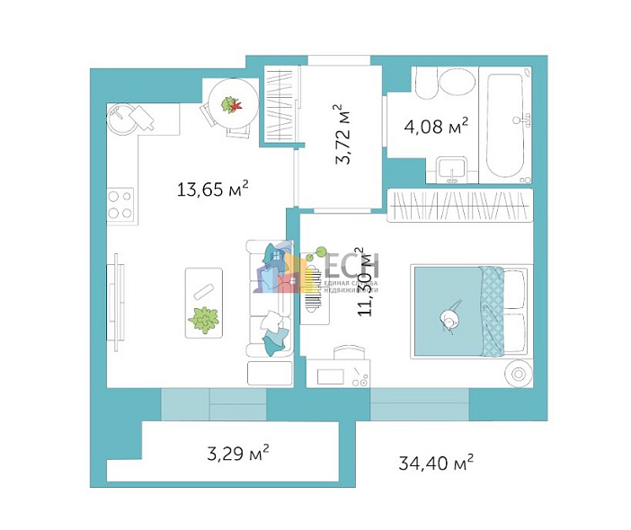 Продажа 1 комнатной квартиры, 34.4 м2, обл. Тульская, г. микрорайон Петровский квартал, улица Лётчика Пирожкова, 8 12